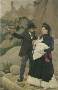 A Family Walking In A Rocky Landscape by Juan Pinos