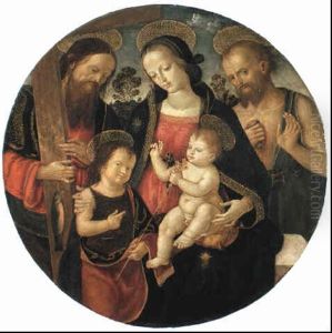 The Madonna And Child With The St. John The Baptist, Andrew And Jerome by Bernardino di Betto (Pinturicchio)