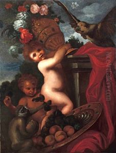 Gioco Di Putti Con Animali Fiori E Frutta by Domenico Piola