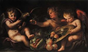 Putti Con Frutta E Pappagallo by Domenico Piola