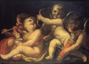 Quatre Cupidons Jouant Avec Leur Arc