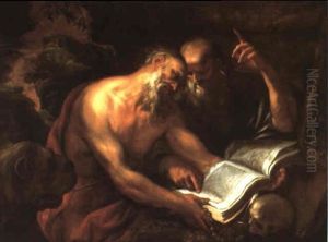 Saints Jerome And Paul The Hermit by Domenico Piola