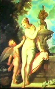 Venus And Cupid By A Fountain by Domenico Piola