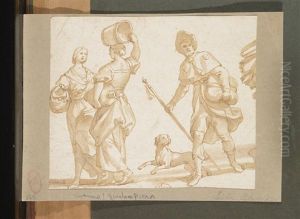 Saint Roch Avec Son Chien Et Deux Jeunes Femmes Discutant