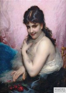 Bildnis Eines Dunkelhaarigen Madchens Mit Rosen by Etienne Adolphe Piot