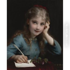 A Young Girl Writing A Letter by Etienne Adolphe Piot