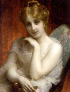 Jeune Femme Accoudee Tenant Une Rose by Etienne Adolphe Piot