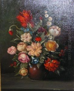 A Still Life Of Flowers In An Earthenware Bowl A Still Life Of Flowers In An Earthenware Bowl