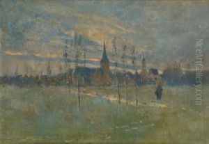 Coucher De Soleil Sur Le Village by Herman Bogaerd