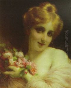 Portrait Of A Woman With Roses by Etienne Adolphe Piot