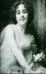A Young Beauty With Roses by Etienne Adolphe Piot