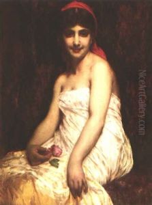 La Jeune Femme A La Rose by Etienne Adolphe Piot