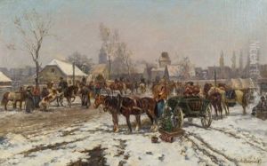 Market Day In Winter by Antoni Piotrowski