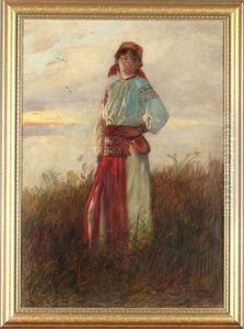 Peasant Girl In Field by Antoni Piotrowski