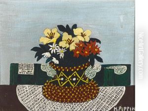 Flowers With Four Doilies by Horace Pippin