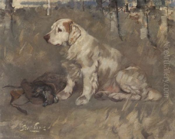 Clumber Spaniel With Pheasant - view 1