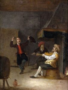 Interieurszene Mit Einem Zur Fidel Tanzenden Mann by Hendrick Hendricksz. Bogaert