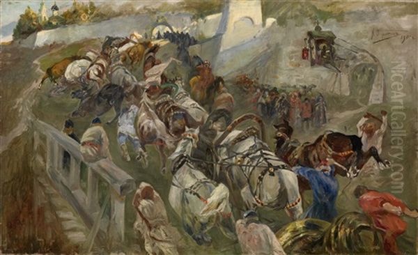 Horses Pulling A Bell To A Monastery - view 1
