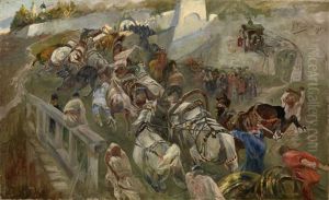 Horses Pulling A Bell To A Monastery