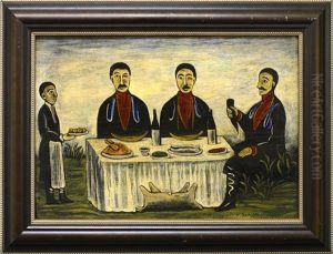 Three Men At Dinner by Niko Pirosmani