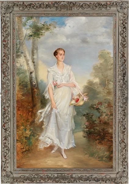 Portrait Of A Young Lady With A Basket Of Flowers - view 1