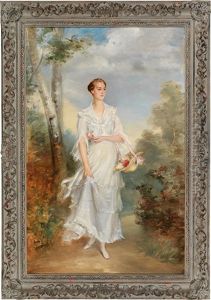 Portrait Of A Young Lady With A Basket Of Flowers by Adolf Pirsch