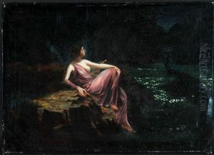 Dame Am Nachtlichen See by Adolf Pirsch