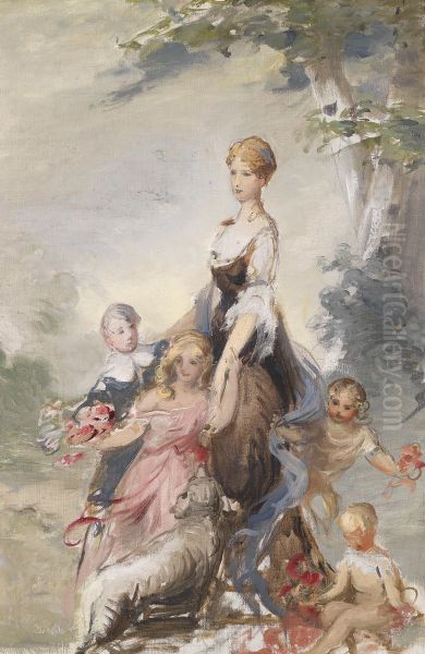 Mutter Mit Ihren Kindern In Einer Landschaft - view 1