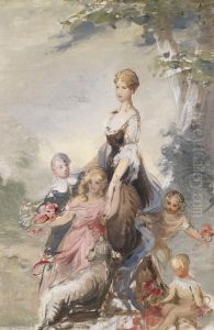 Mutter Mit Ihren Kindern In Einer Landschaft