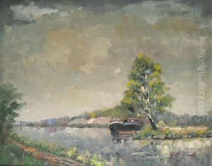River Landscape With Moored Boats River Landscape With Moored Boats