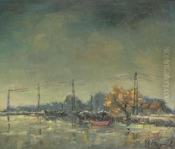 River Landscape With Moored Boats - view 1