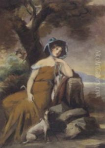 Bildnis Einer Jungen Dame Mit Hund, Vor Einer Landschaft