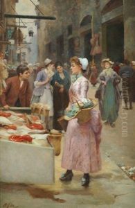 The Girl At The Market Stall by Alberto Pisa
