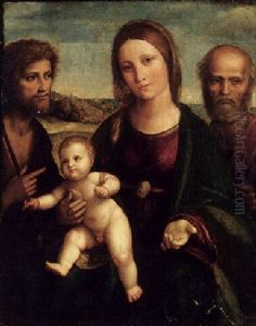 The Holy Family With Saint John The Baptist In A Landscape by Nicola Pisano