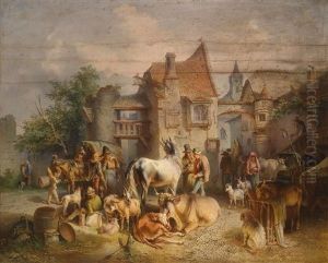 Reges Treiben Vor Den Toren Der Stadt by Carl Pischinger