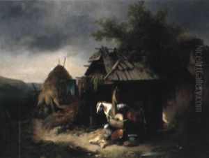 Alte Kate Mit Vorgebautem Stall by Carl Pischinger