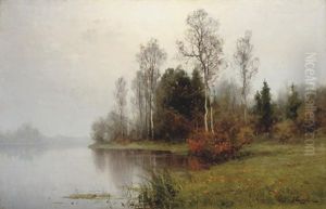 An Autumn Landscape With A Lake