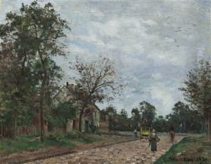 Le Relais De Poste Sur La Route De Versailles, Louveciennes by Camille Pissarro