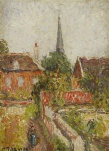 La Maison De La Sourde Et Le Clocher D'eragny by Camille Pissarro