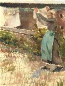 Femme Etendant Du Linge (eragny) by Camille Pissarro