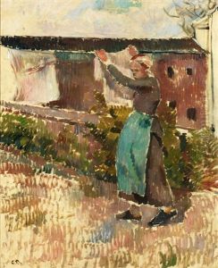 Femme Etendant Du Linge by Camille Pissarro
