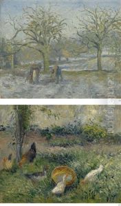 Payage D'hiver (i) & Basse-cour Avec Poules Et Canards (ii) (a Double-sided Work) by Camille Pissarro