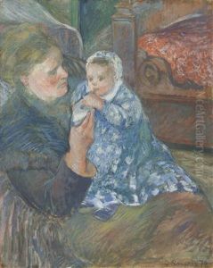 Mere Et Enfant (julie Pissarro Et Son Fils Ludovic-rudolphe Dit Rodo) by Camille Pissarro