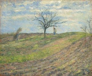 Terre Labouree En Hiver, Avec Un Homme Portant Un Fagot by Camille Pissarro