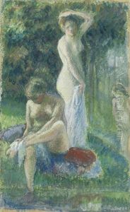 Baigneuses S'essuyant Au Bord De L'eau by Camille Pissarro