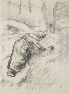 Etude Pour Paysanne Ramassant De L'herbe (study) by Camille Pissarro
