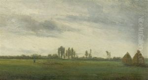 Paysage Avec Troupeau De Moutons Et Meules