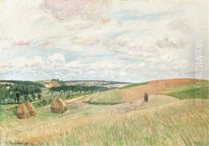 Les Coteaux De Thierceville, Meules, Berger Et Troupeau by Camille Pissarro