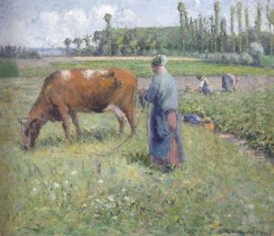 Femme Gardant Une Vache