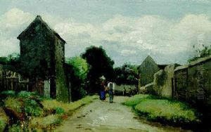 Paysanne Et Paysan Se Croisant Sur Un Chemin De Campagne